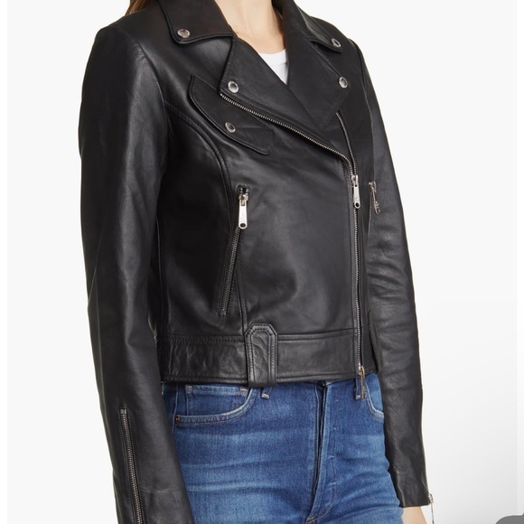 Sam Edelman Women's Leather Motorcycle Jacket with silver Zipper Size Small NWOT - Picture 5 of 9